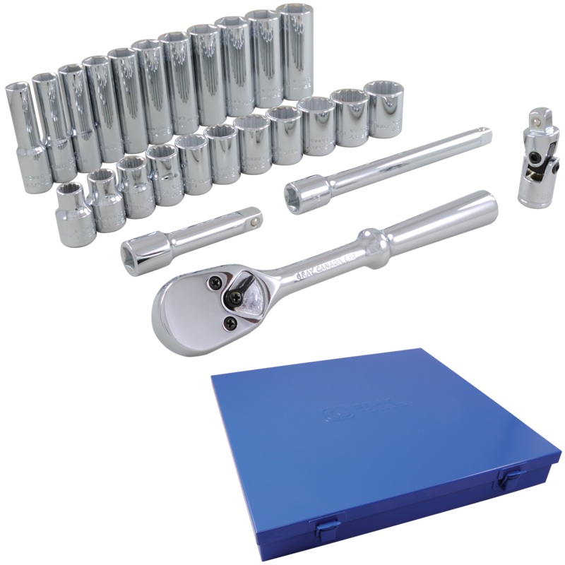 3/8" Dr. 26 Piece 12 Point Standard & Deep Metric Socket Set