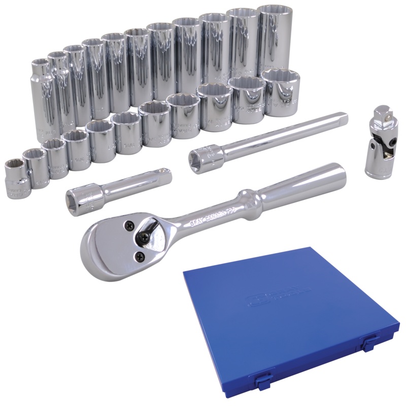 3/8" Dr. 26 Piece 12 Point Standard & Deep SAE Socket Set