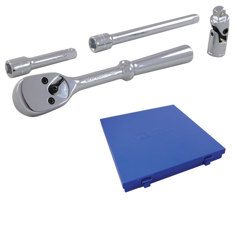 3/8" Dr. 4 Piece Chrome Ratchet & Attachment Set