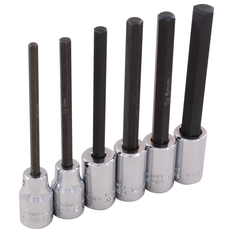 3/8" Dr. 6 Piece Metric Extra Long Hex Head Socket Set