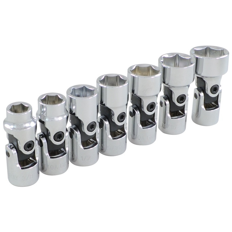 3/8" Dr. 7 Piece 6 Point Standard SAE Universal Joint Socket Set