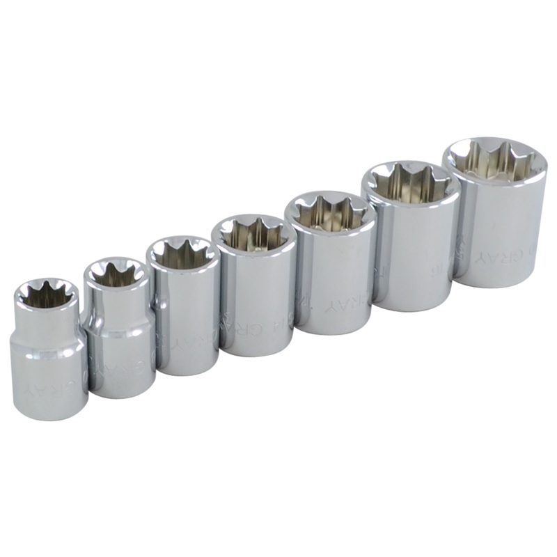 3/8" Dr. 7 Piece 8 Point Standard SAE Double Square Socket Set