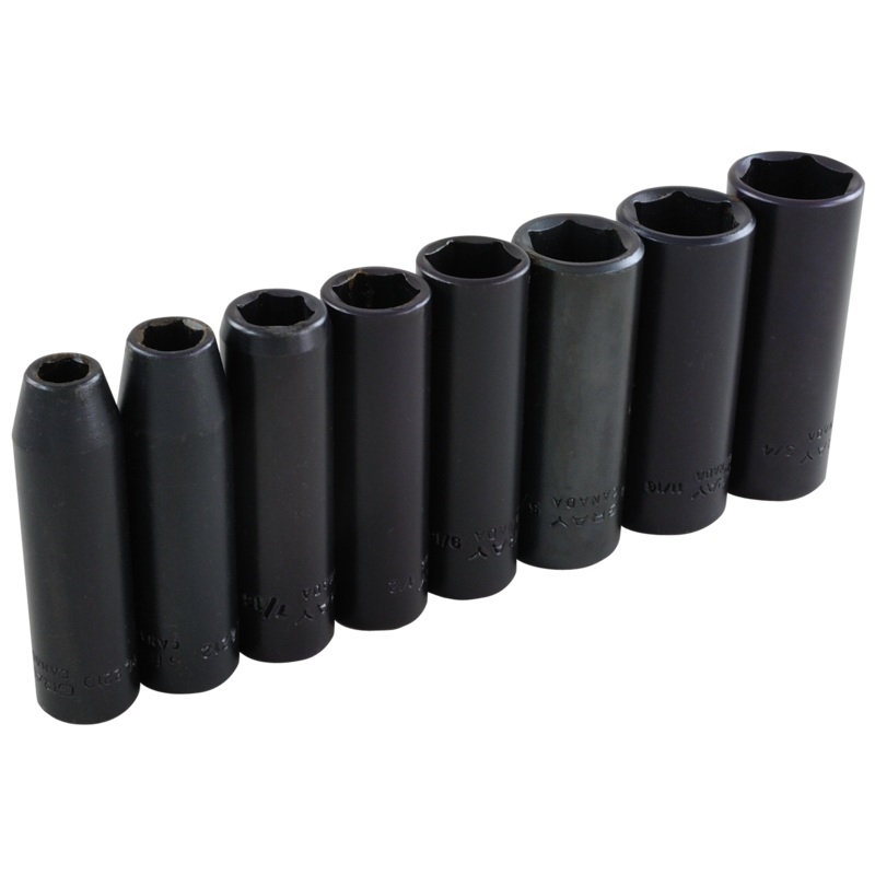 3/8" Dr. 8 Piece 6 Point Deep SAE Impact Socket Set