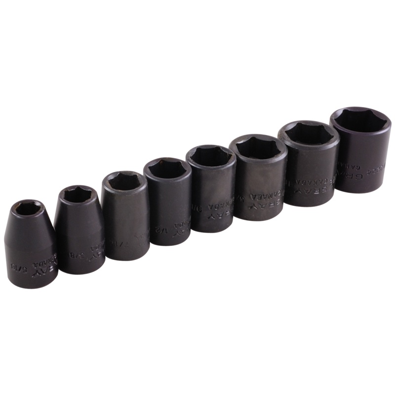 3/8" Dr. 8 Piece 6 Point Standard SAE Impact Socket Set
