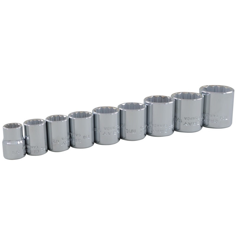 3/8" Dr. 9 Piece 12 Point Standard SAE Socket Set