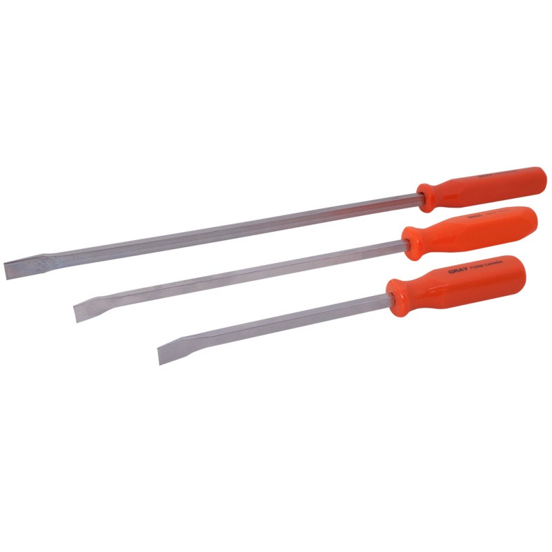 3 Piece Florescent Orange Handled Pry Bar Set with Nickel Plated Blades