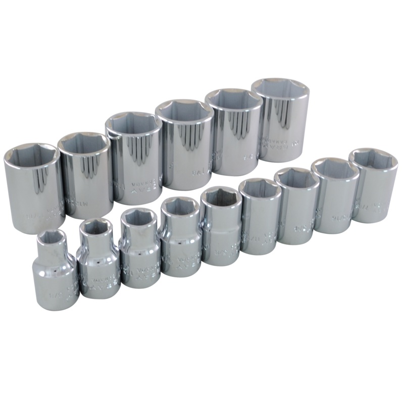 1/2" Dr. 15 Piece 6 Point Standard SAE Socket Set