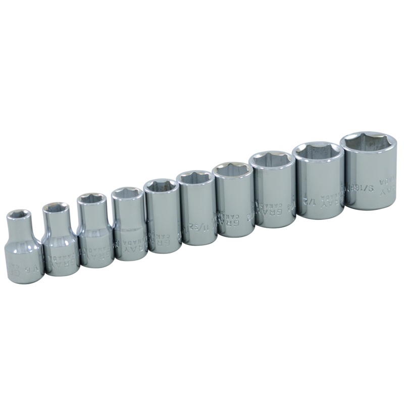 1/4" Dr. 10 Piece 6 Point Standard SAE Socket Set
