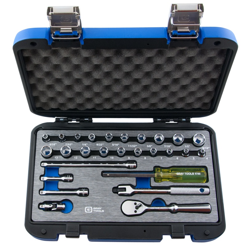 1/4" Dr. 27 Piece 6 Point SAE & Metric Socket & Attachment Set