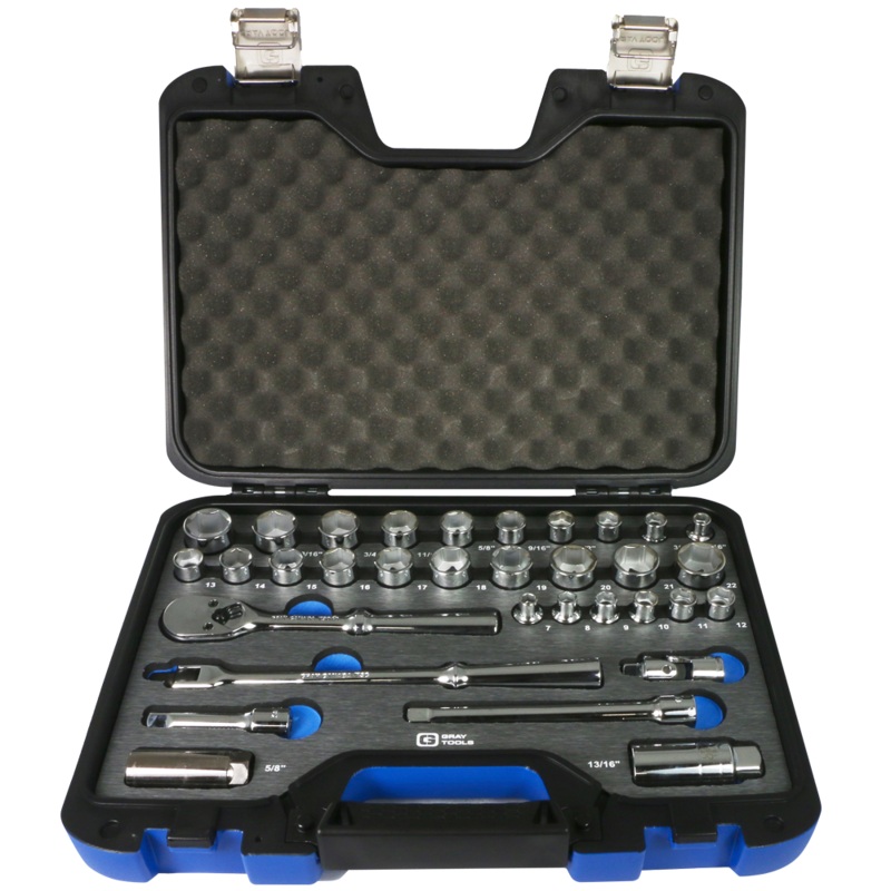 3/8" Dr. 33 Piece 6 Point SAE & Metric Socket & Attachment Set