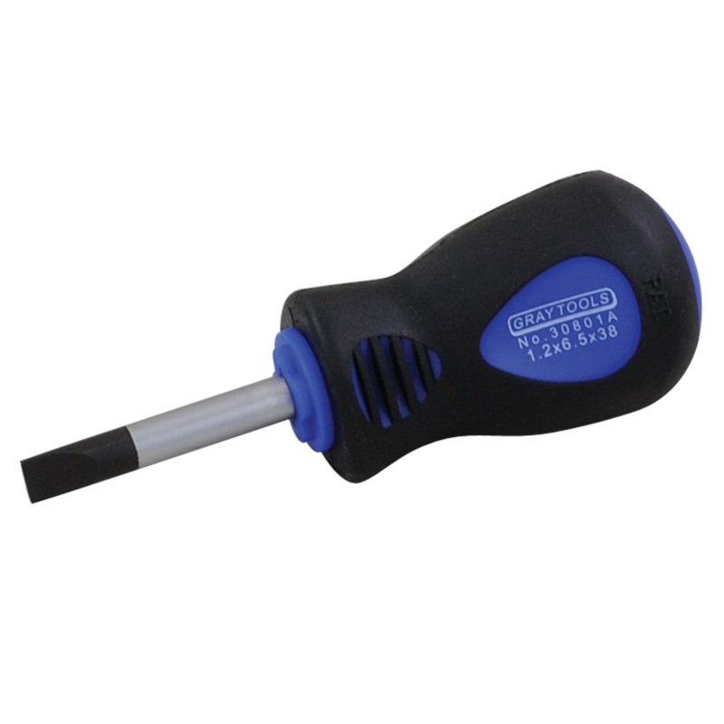 Slotted, Stubby Comfort Grip Heavy Duty Screwdriver