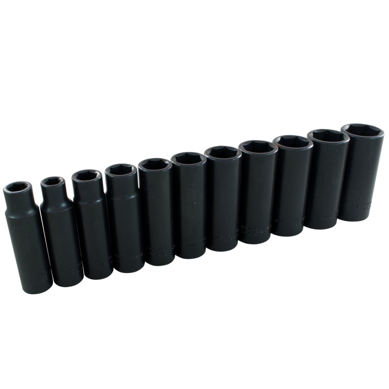 1/2" Dr. 11 Piece 6 Point Deep SAE Impact Socket Set