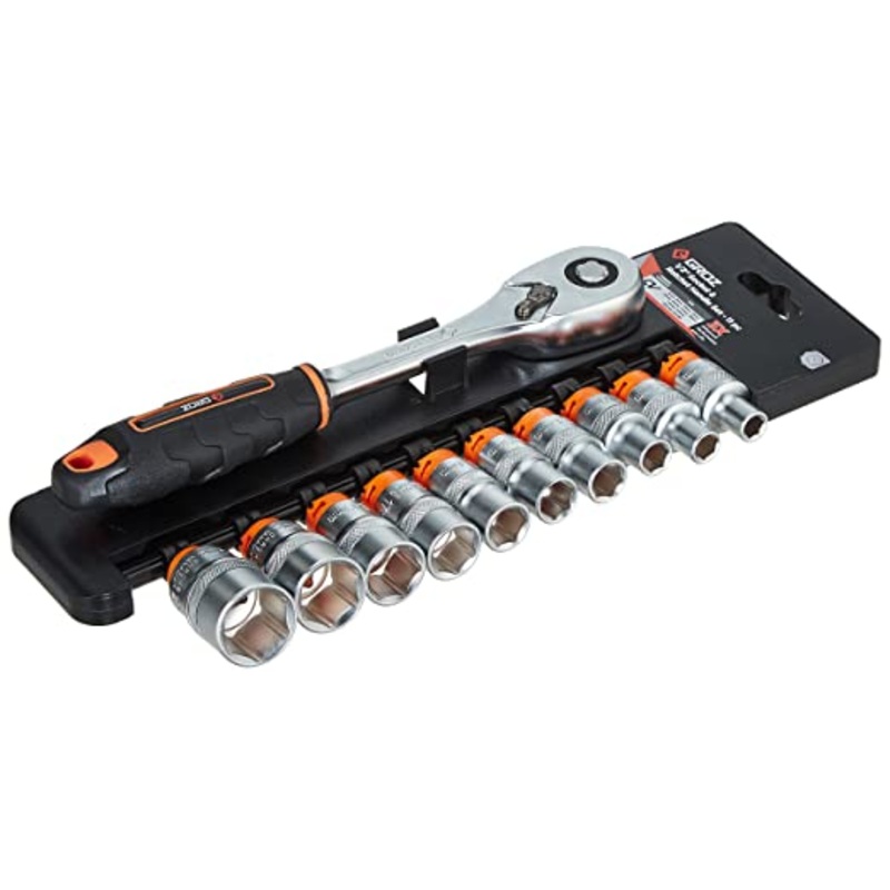 Groz KIT/SKT/H/1-2/11LH/UG Hand Socket 1/2 Inch Drive Hex 11 Pieces Socket Set