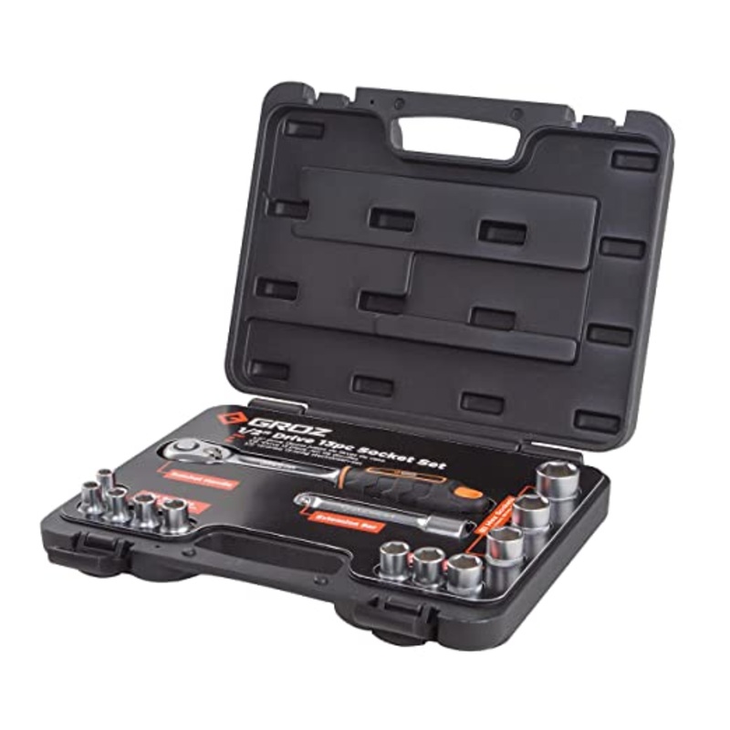 Groz KIT/SKT/H/1-2/13/UG Hand Socket 1/2 Inch Drive Bi-Hex 13 Pieces Socket Set