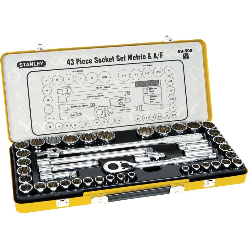 Stanley 89-509 43PCS 1/2 SQ. DR. 12PT SOCKET SET MET/IMP