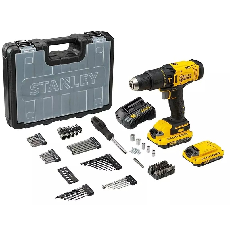 Stanley SCD711D2KA-B1 BR Hammer Drill Kit with 100 pcs - 20V Cordless