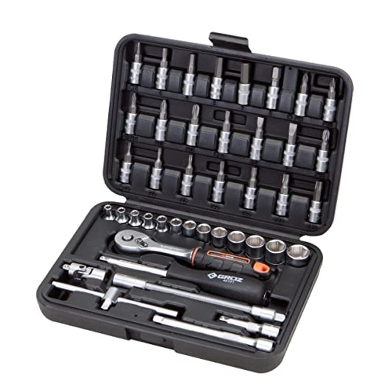 Groz 42 pc 1/4 inch Socket Tool Kit for Mechanics, Professionals, DIY Enthusiasts, etc. | Chrome Vanadium| 3X Durable Sockets | KIT/SKT/H/1-4/42/UG