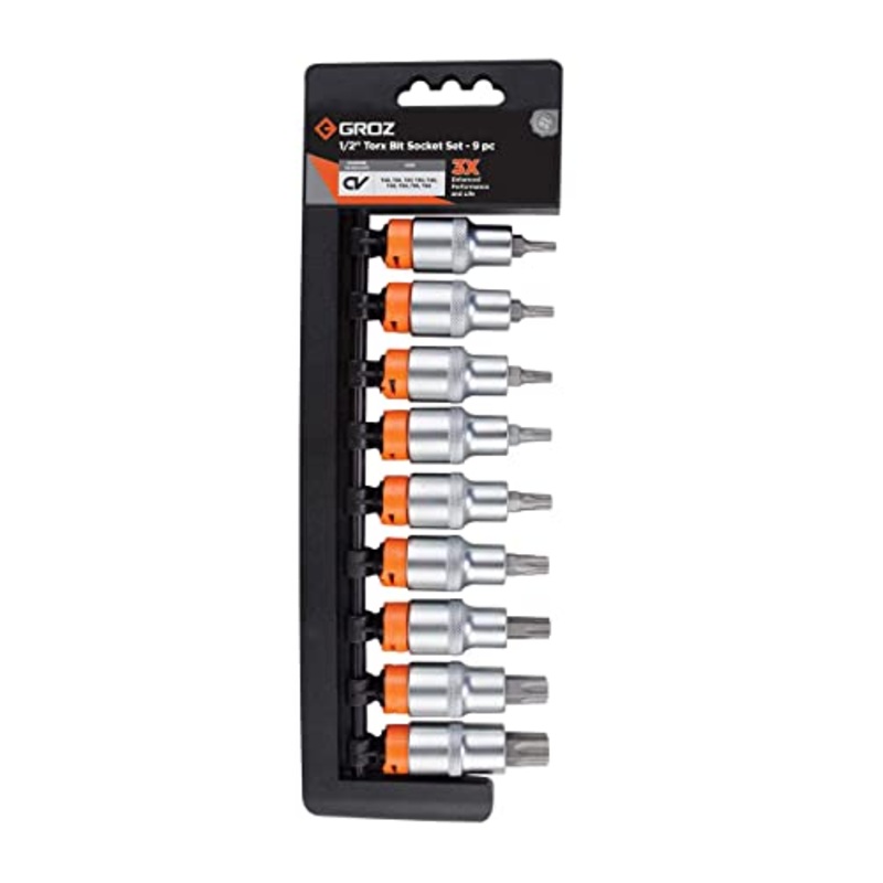 Groz KIT/BIT-SKT/TX/1-2/9/UG 1/2" TORX BIT SOCKET SET - 9 PCS