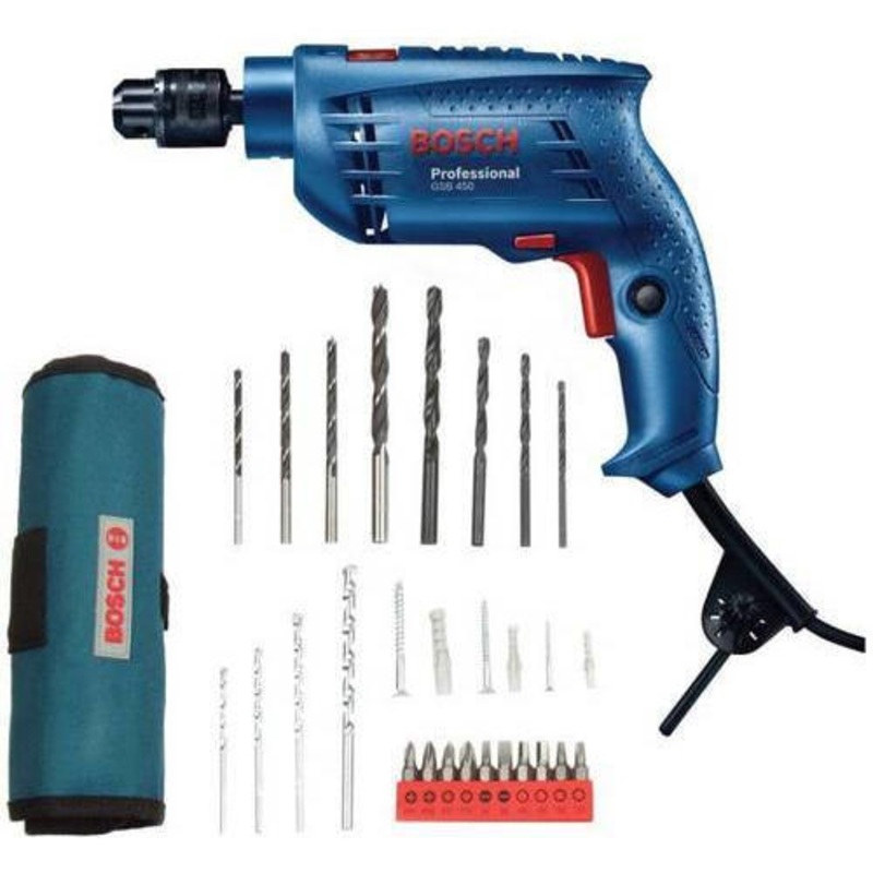 Bosch GSB 450 (10mm) Pistol Grip Drill with Wrap Set