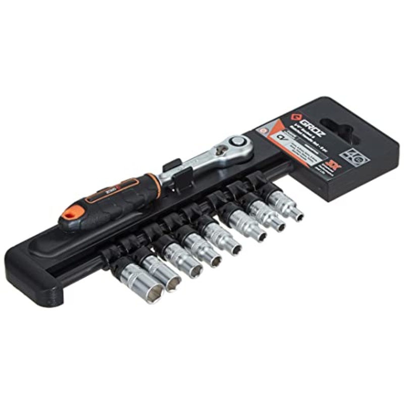 Groz KIT/SKT/H/1-4/9LH/UG Hand Socket 1/4 Inch Drive Hex 9 Pieces Socket Set