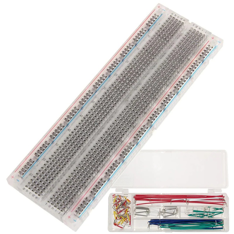 Premium Solderless Clear Breadboard (810 Tie Points) 6.5" x 2.1" with 70 Piece Jumper Wire Kit