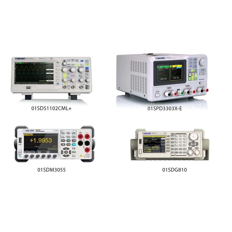 Siglent Budget Promotion Package - Includes SDS1102CML+ Oscilloscope, SPD3303X-E Triple DC Power Supply, SDM3055 Digital Meter & SDG810 Arb Waveform Generator