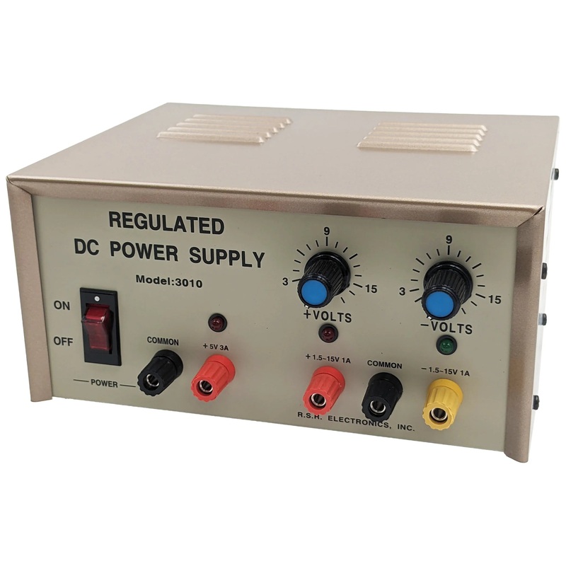 Triple Output DC Power Supply (One Fixed 5V @ 3A, Two Continuously Variable 1.5V to 15V, 1A Max), Assembled Version