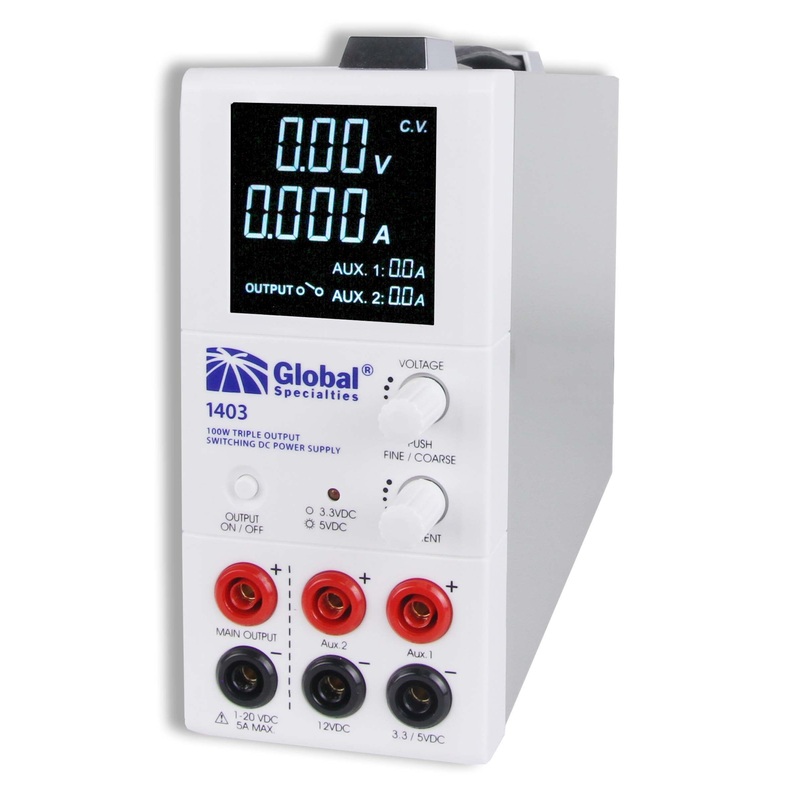 1403: Triple Output Switching DC Power Supply: 1-20 V, 0-5 A & 3.3/5 V, 2 A & 12 V, 1 A