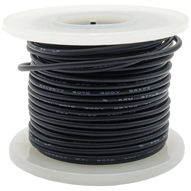 25 Feet Black 22 Gauge Solid Hook-Up Wire, Tinned Copper, PVC Insulation (Shade May Vary), 300 Volts