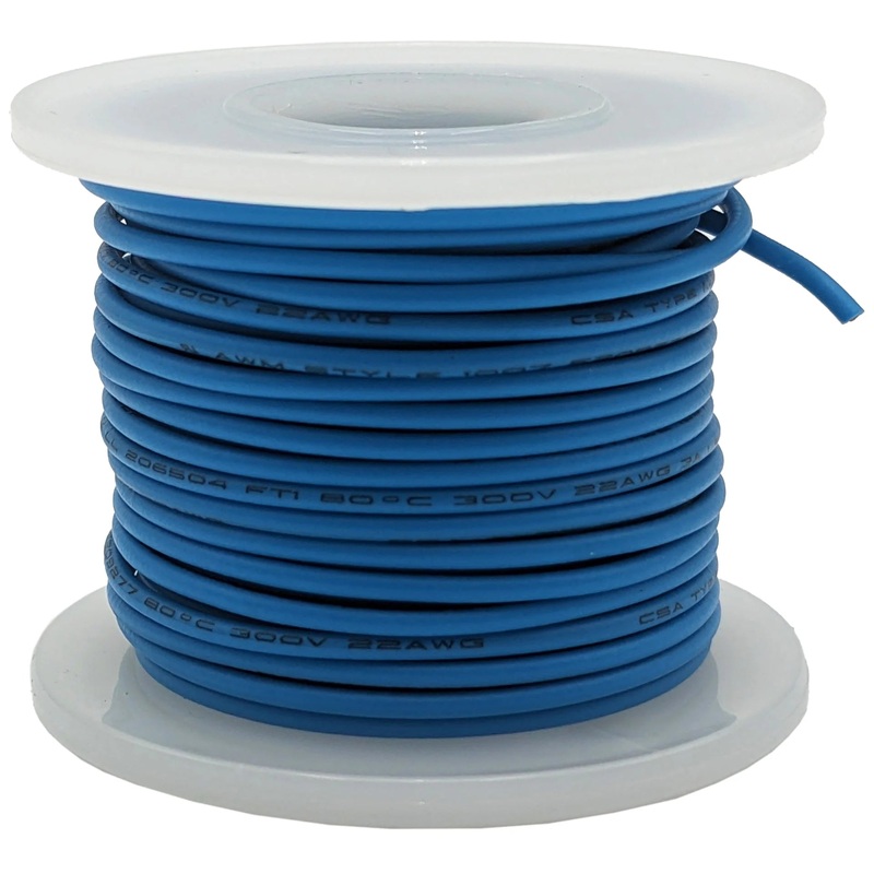 25 Feet Blue 22 Gauge Solid Hook-Up Wire, Tinned Copper, PVC Insulation (Shade May Vary), 300 Volts