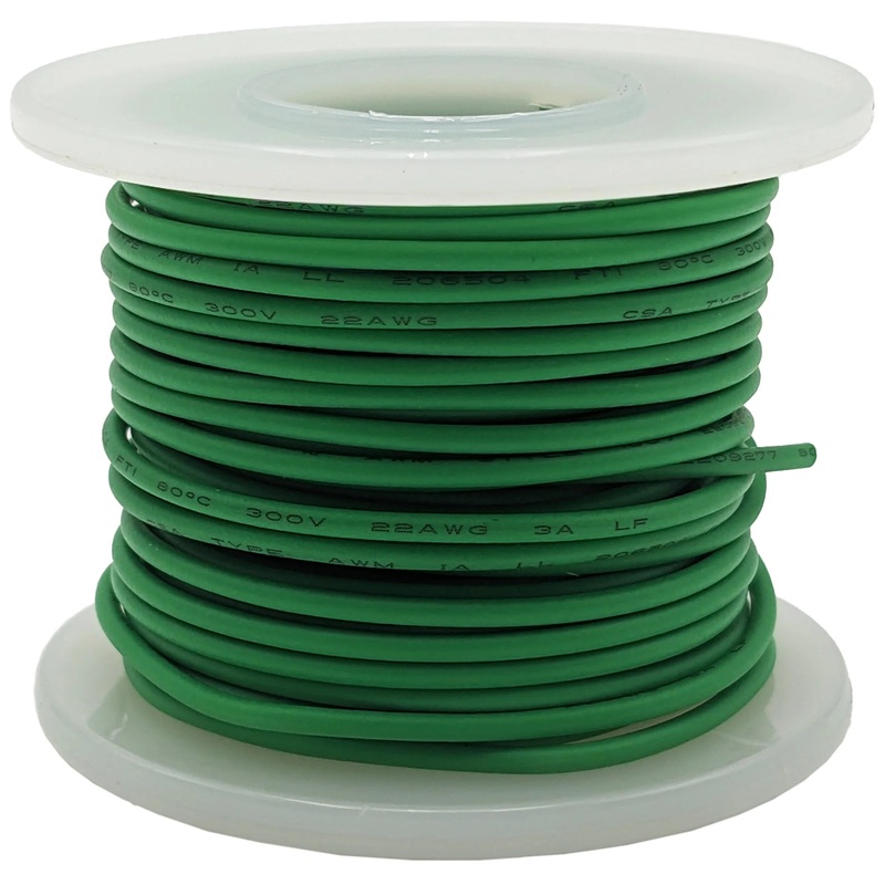 25 Feet Green 22 Gauge Solid Hook-Up Wire, Tinned Copper, PVC Insulation (Shade May Vary), 300 Volts