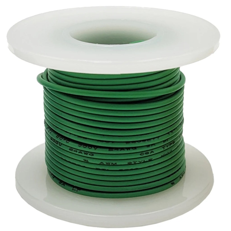 25 Feet Green 24 Gauge Solid Hook-Up Wire, Tinned Copper, PVC Insulation (Shade May Vary)