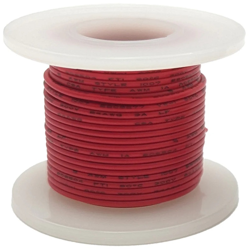 25 Feet Red 24 Gauge Solid Hook-Up Wire, Tinned Copper, PVC Insulation (Shade May Vary)