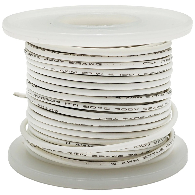 25 Feet White 22 Gauge Solid Hook-Up Wire, Tinned Copper, PVC Insulation (Shade May Vary), 300 Volts