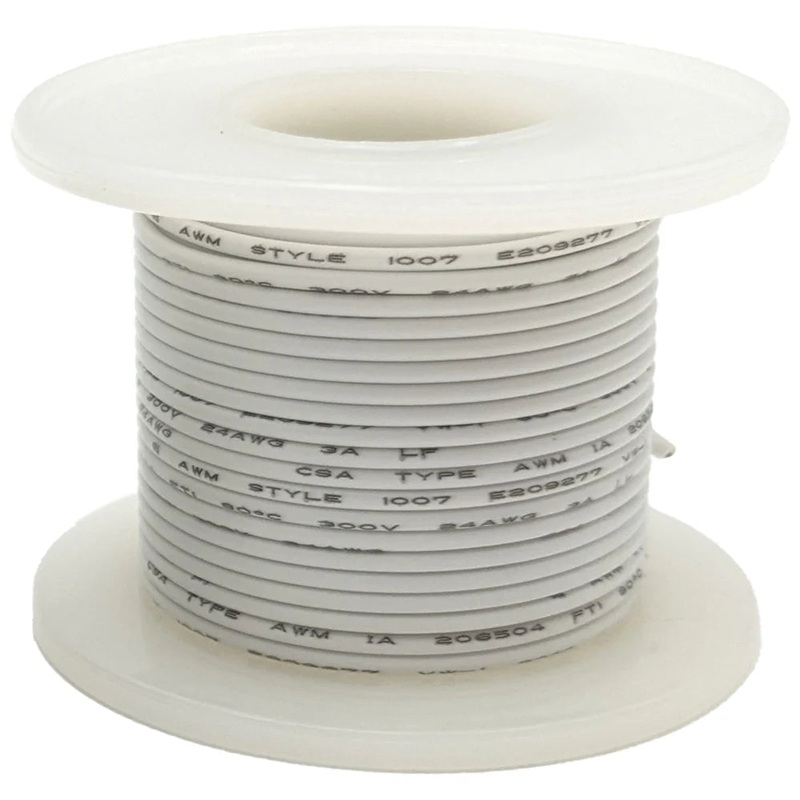 25 Feet White 24 Gauge Solid Hook-Up Wire, Tinned Copper, PVC Insulation (Shade May Vary)