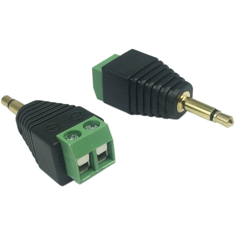 3.5mm Mono Male Plug to 2 Pin Screw Terminal Connector Female - 5PCS/PK