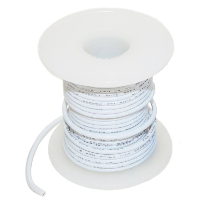 White 18 Gauge Stranded Hook Up Wire, 100 Foot Spool (Shade May Vary), 300 Volts