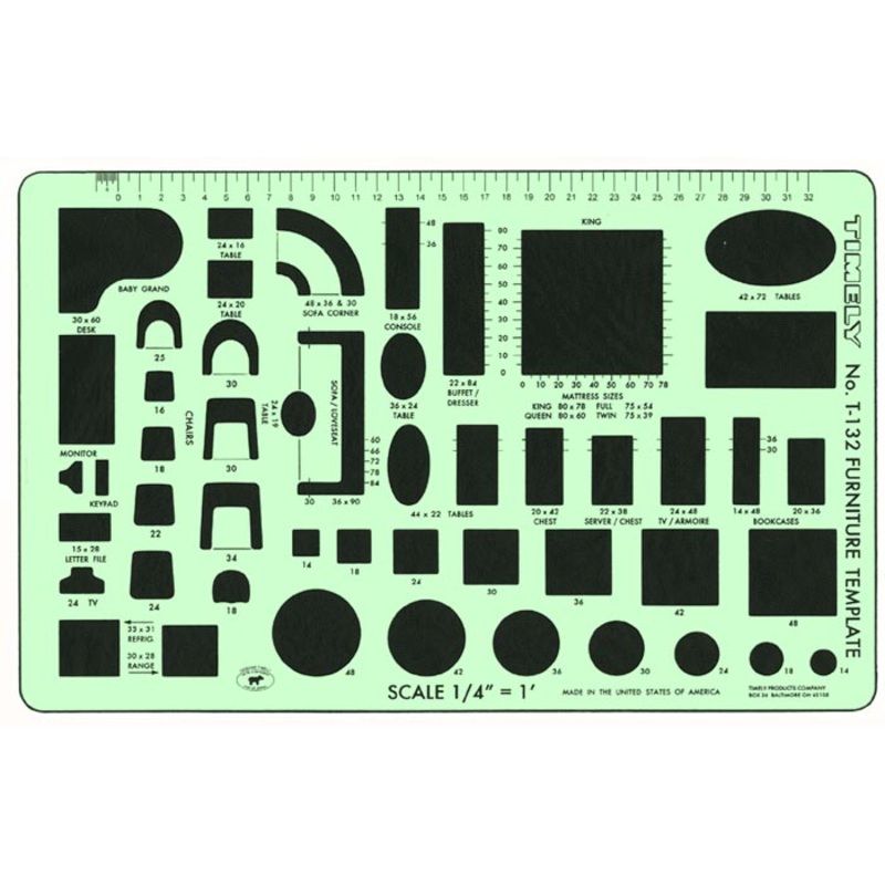 Timely T-132 " Scale Furniture Template, Size 6" X 9"
