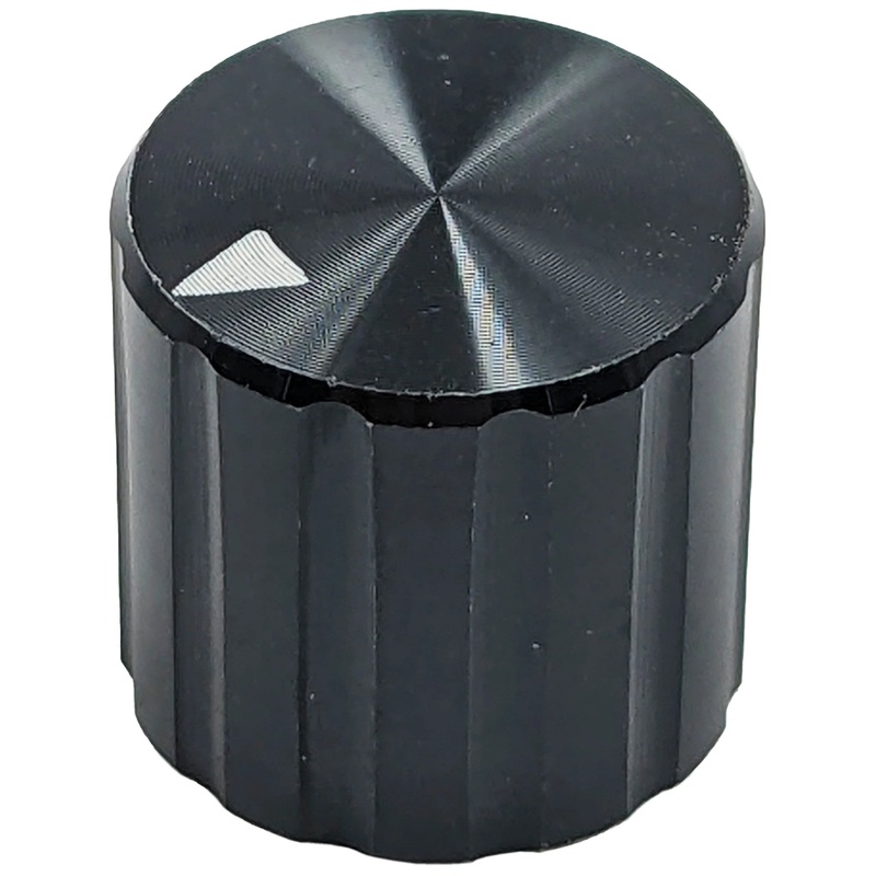 Ribbed 0.55-inch Knob for 1/4" Knurled Shaft Potentiometer, Glossy Black with White Indicator Arrow