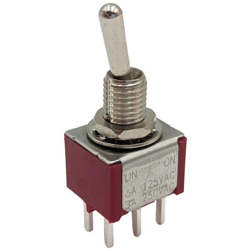 Mini DPDT Toggle Switch ON-ON with 6-Pin Through-Hole PCB Leads, 6A @ 125V AC (0.51" x 0.46" x 1.15")