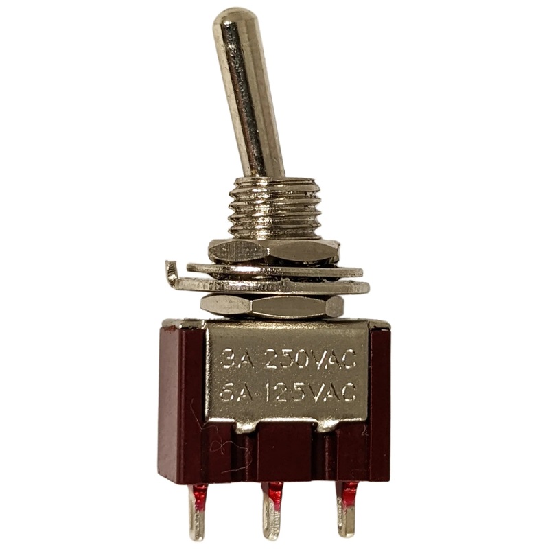 Mini SPDT Toggle Switch with 3 Pin Solder Lug Termination, ON-ON, Measures 0.50" x 0.31" x 1.27"