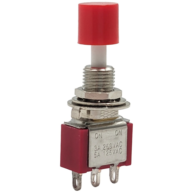 SPDT Alternate Action Pushbutton Switch, On-On, Solder Lug Termination