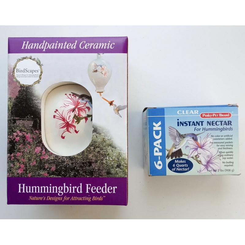 Birdscapes 272 Ceramic Hummingbird Feeder & Perky-Pet 239 Clear Instant Nectar