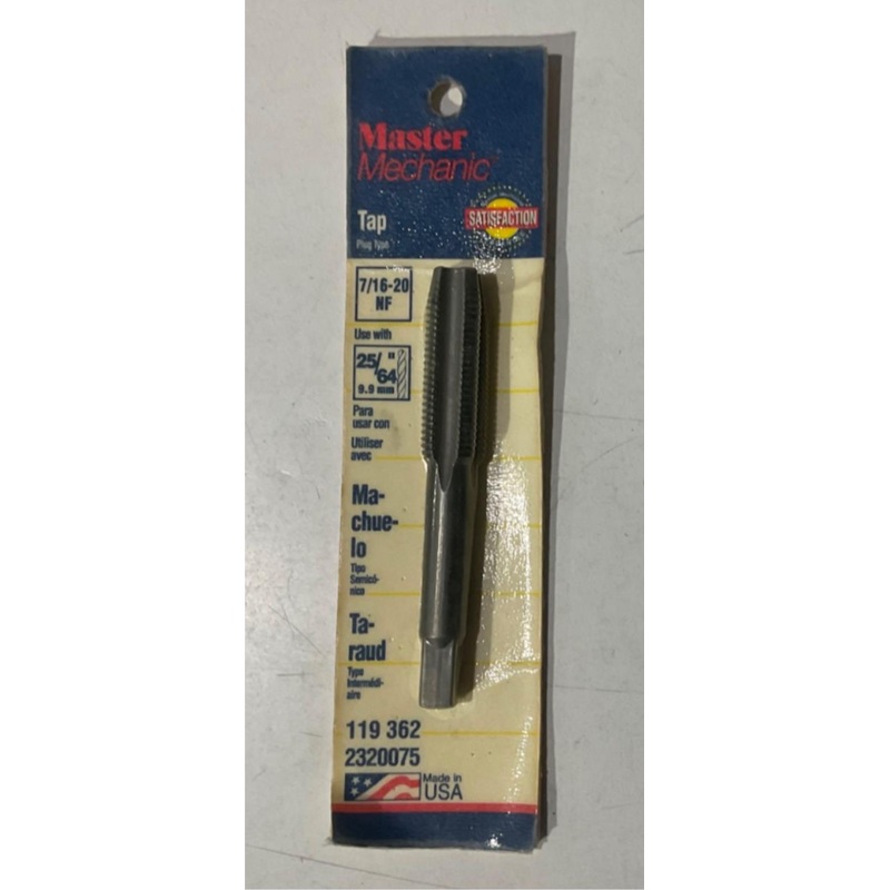 Master Mechanic 119 362 7/16" -20 NF Plug Tap USA