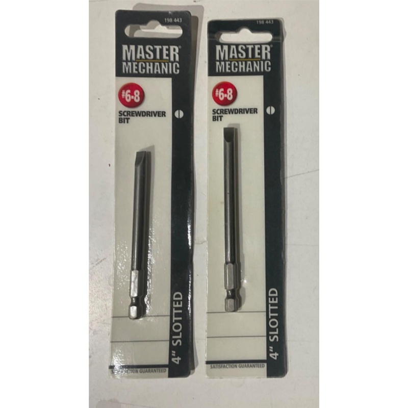 Master Mechanic 198 443 #6-8 Slotted 4" Screwdriver Bit 2pks