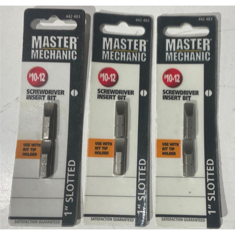 Master Mechanic 442 483 #10-12 Screwdriver 1" Insert Bit 3-2pks