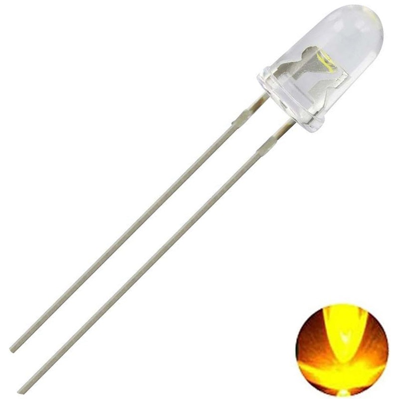 Super Bright Amber LEDs, 5mm White Clear Lens, 1800 MCD @20mA, 30 Degrees Viewing Angle
