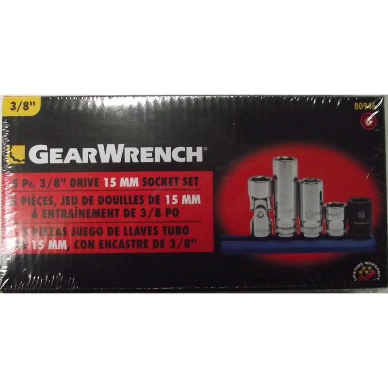GearWrench 80946 5 Piece 3/8" Drive 15mm Socket Set
