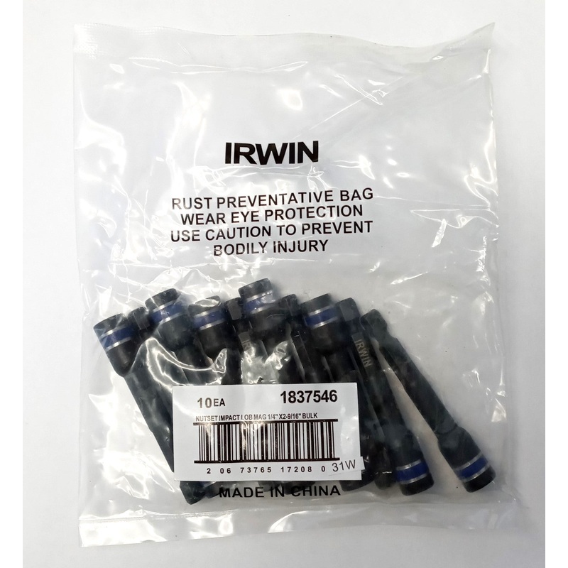 IRWIN 1837546 Impact Magnetic Nutsetters 1/4" x 2-9/16" 10pcs