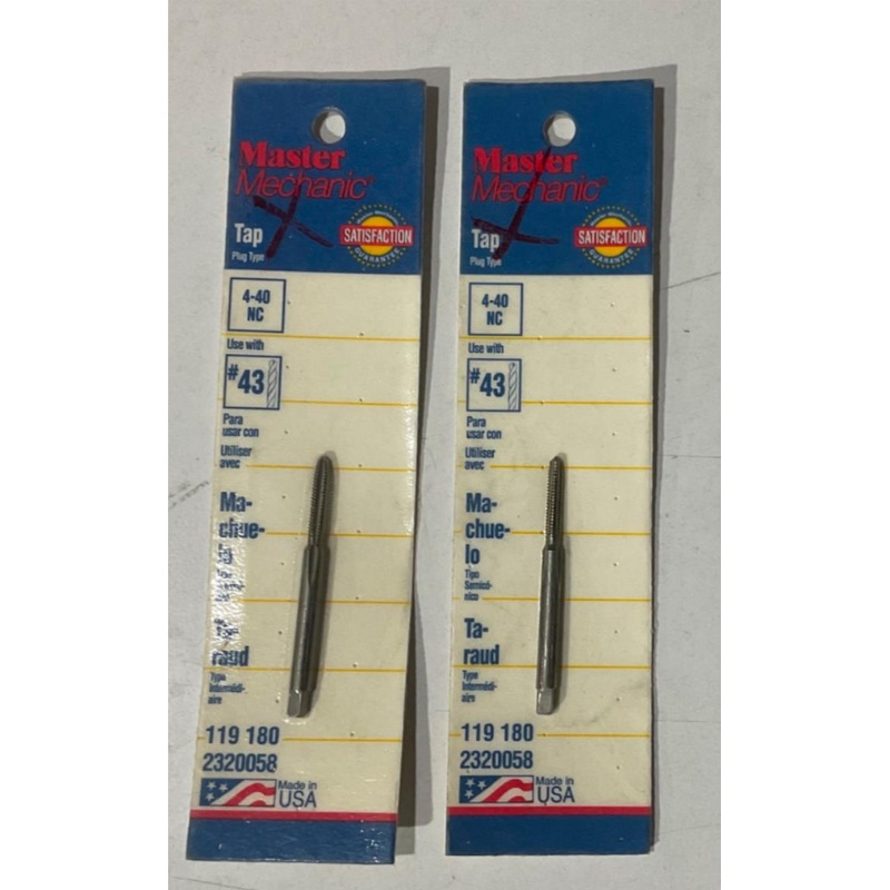 Master Mechanic 119 180 4-40 NC Plug Tap USA 2pks